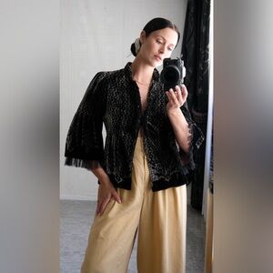 NANETTE LAPORE Rare Velvet Jacket Baroque Beaded Peplum Tulle Silk Black Silver